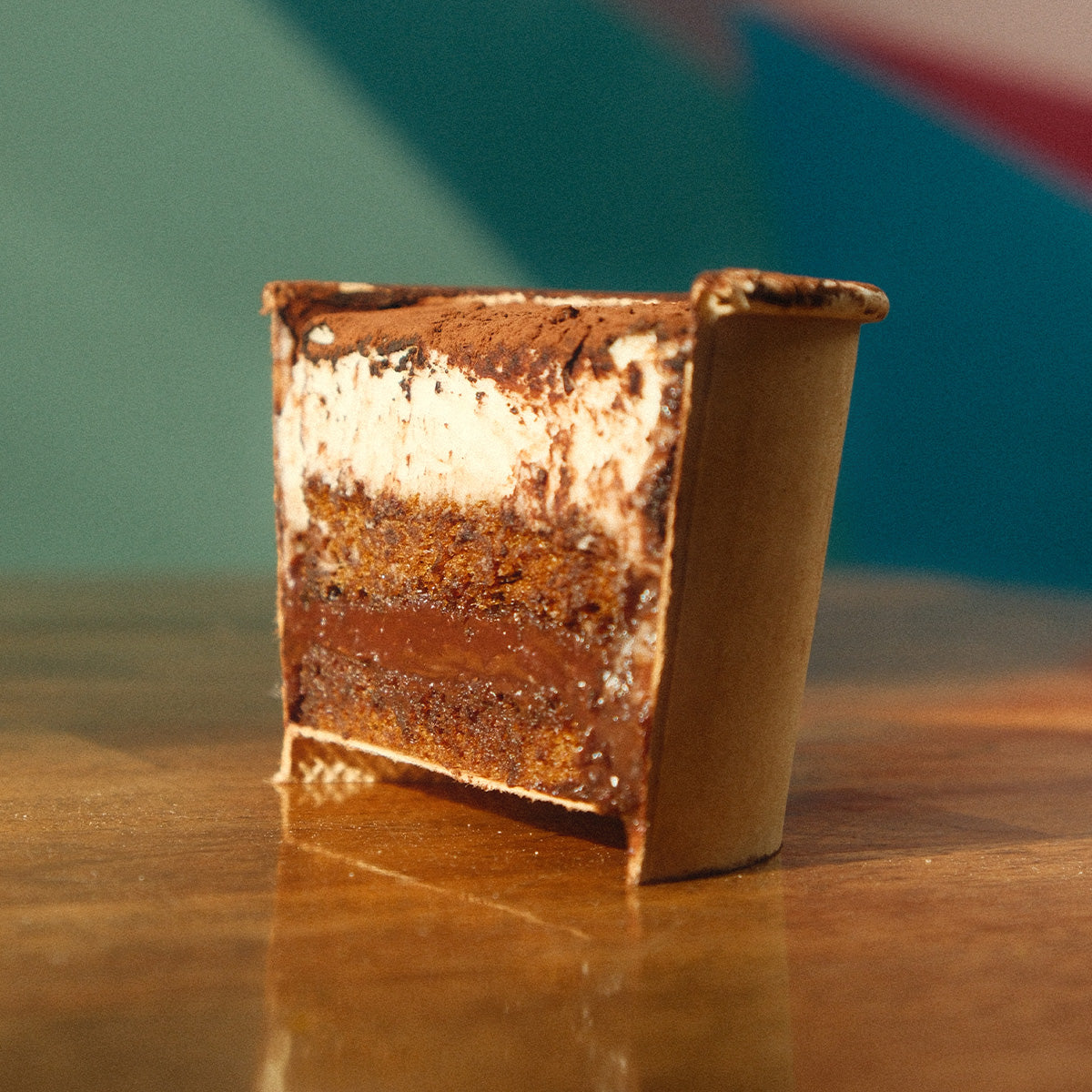 Close up image of cross section of Vietnamese Mocha Cake Cup
