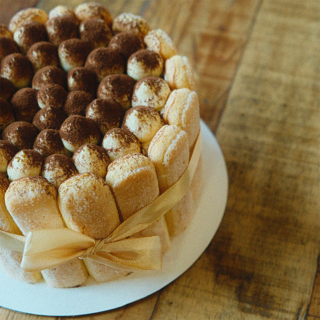 Top view of Vietnamese Coffee Tiramisu Cake