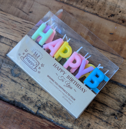 Top down view of Happy Birthday Candles
