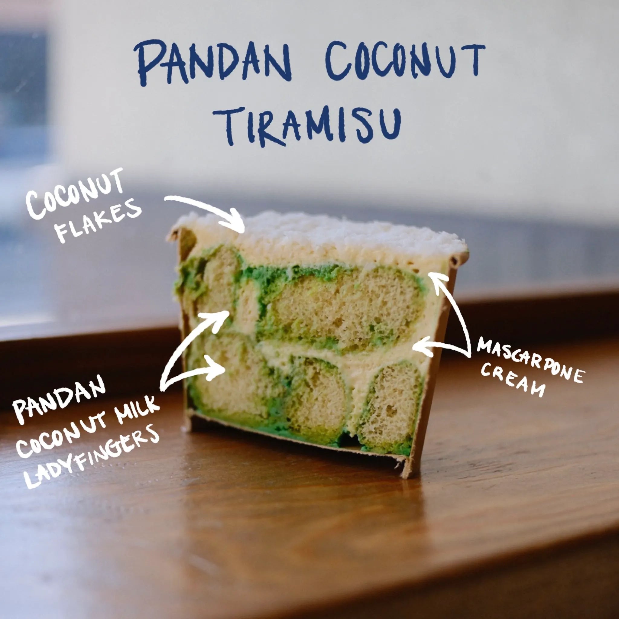 Front View of Pandan Coconut Tiramisu
