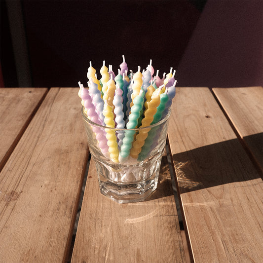 Front view of Rainbow Spiral Candles