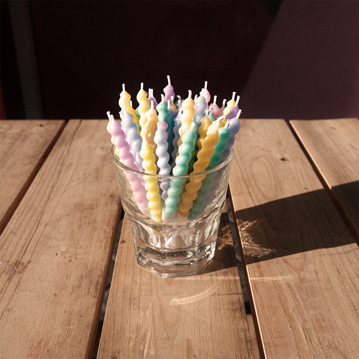 Front View of Rainbow Twirl Spiral Candles