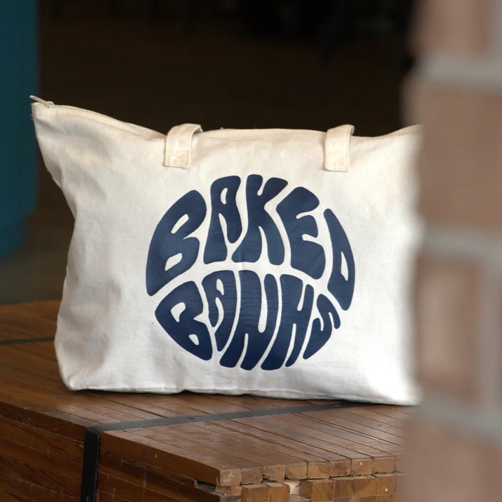 Close Up View of Circle Print Tote Bag