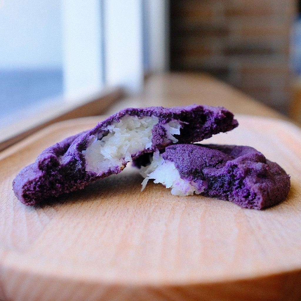 Front View of cross-section of Ube Coconut Cookie