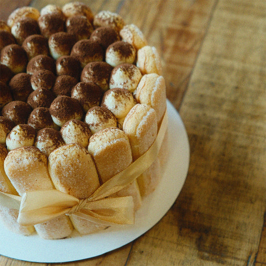 Top view of Vietnamese Coffee Tiramisu Cake